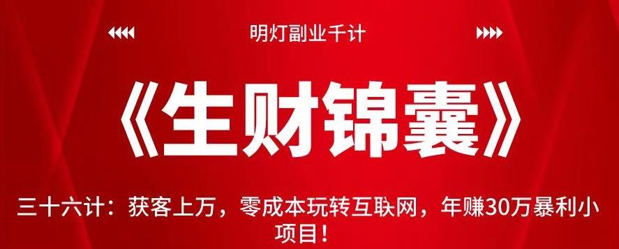 明灯副业千计—《生财锦囊》三十六计：获客上万，零成本玩转互联网，年赚30万暴利小项目！【视频课程】