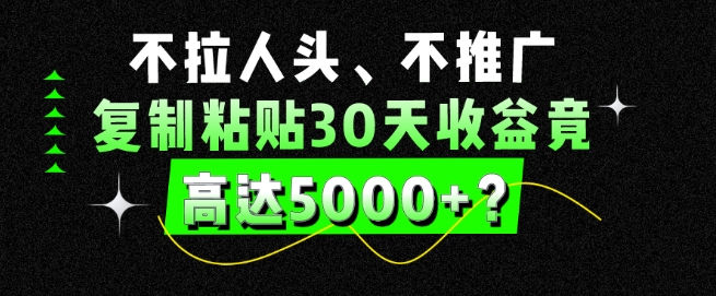 不拉人头、不推广，复制粘贴30天收益竟高达5000+？