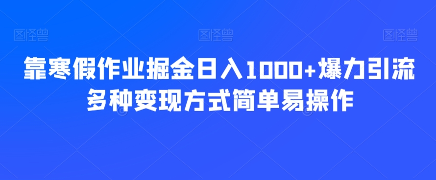 靠寒假作业掘金日入1000+爆力引流多种变现方式简单易操作