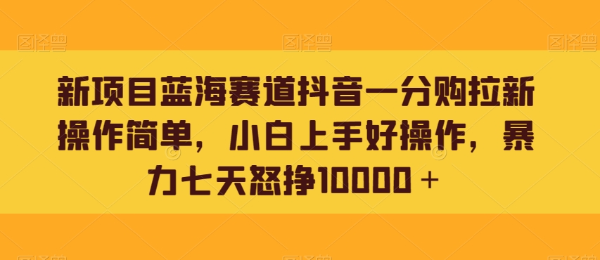 新项目蓝海赛道抖音一分购拉新操作简单，小白上手好操作，暴力七天怒挣10000＋