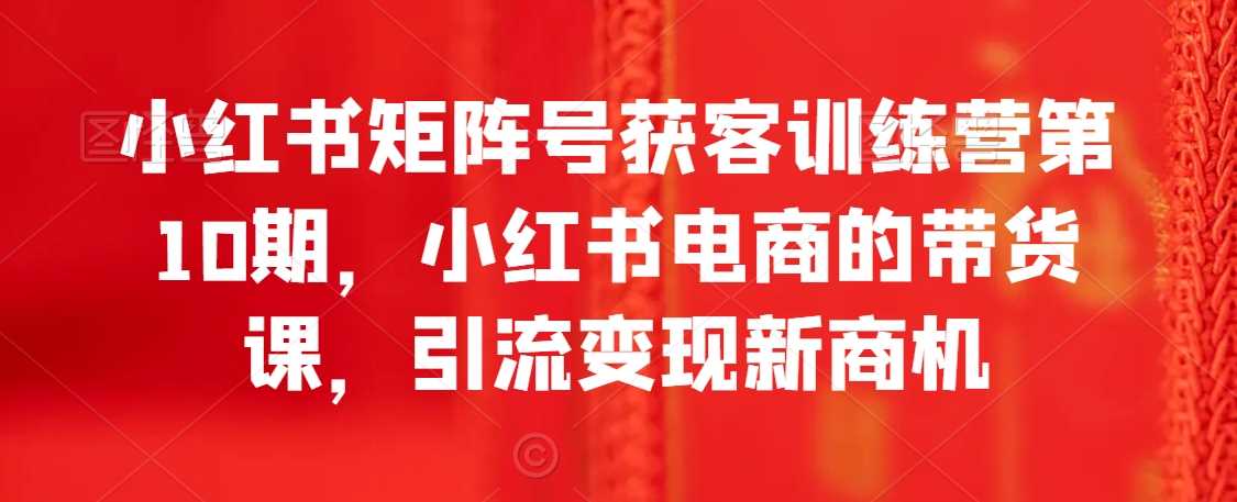 小红书矩阵号获客训练营第10期，小红书电商的带货课，引流变现新商机