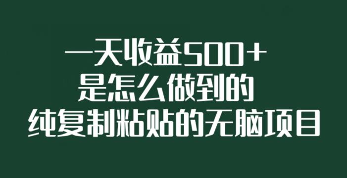 一天收益500+是怎么做到的，纯复制粘贴的无脑项目