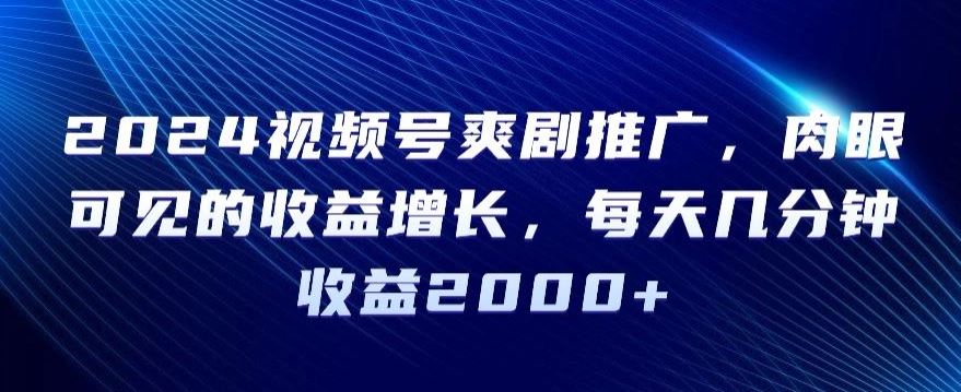 2024视频号爽剧推广，肉眼可见的收益增长，每天几分钟收益2000+【揭秘】