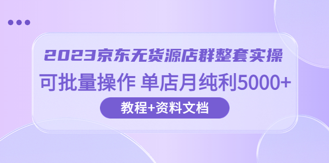 （6223期）2023京东-无货源店群整套实操 可批量操作 单店月纯利5000+63节课+资料文档