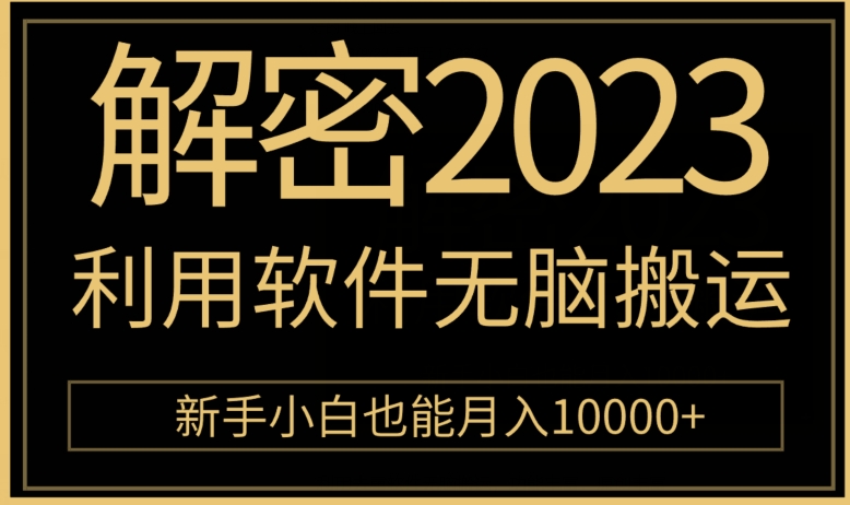 解密2023利用软件无脑搬运，新手小白也能月入10000+