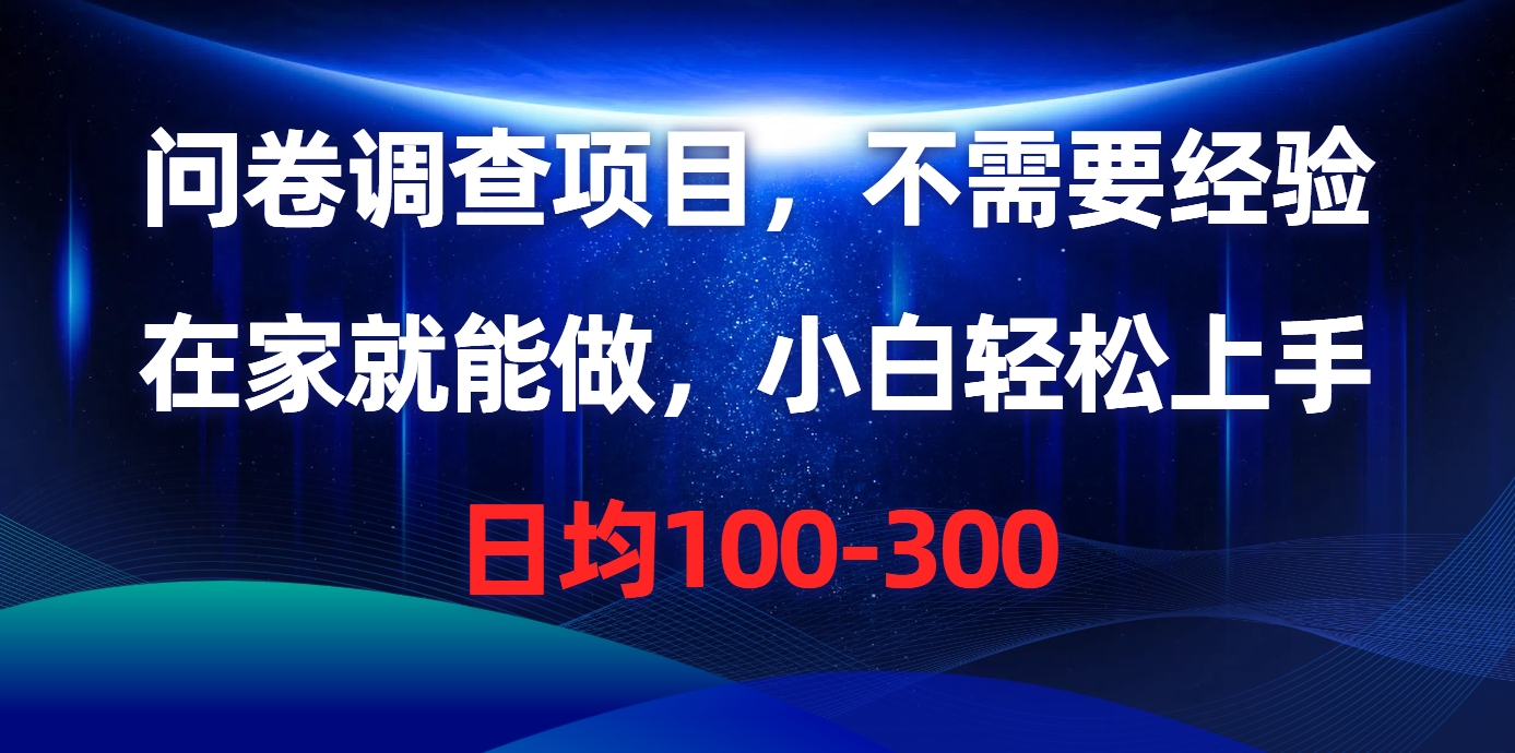 （10402期）问卷调查项目，不需要经验，在家就能做，小白轻松上手，日均100-300