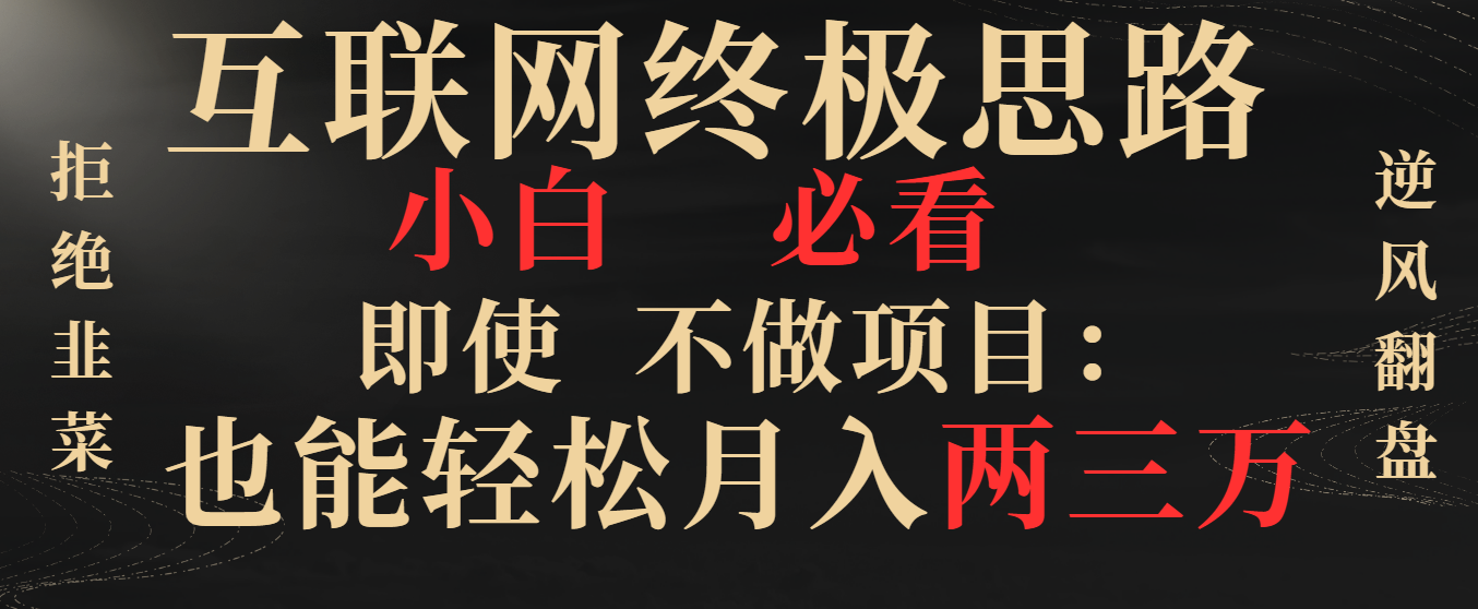 （8619期）互联网终极思路，小白必看，即使不做项目也能轻松月入两三万，拒绝韭菜…