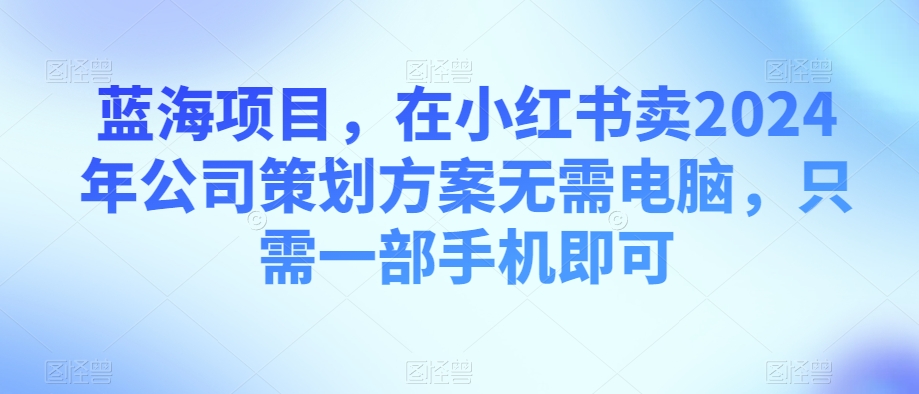 蓝海项目，在小红书卖2024年公司策划方案无需电脑，只需一部手机即可