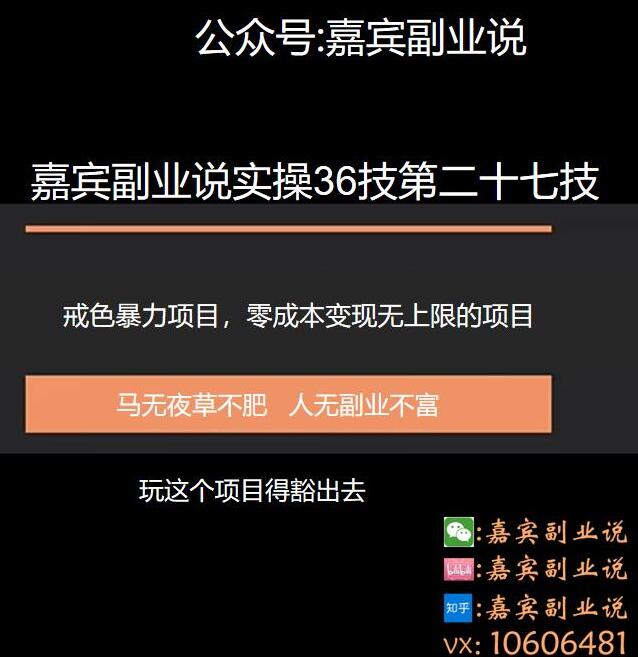 嘉宾副业说实操36技第二十七技：戒色项目变现项目，零成本变现无上限