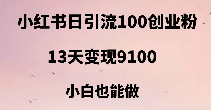 小红书日引流100+创业粉，13天变现9100，创业首选引流平台