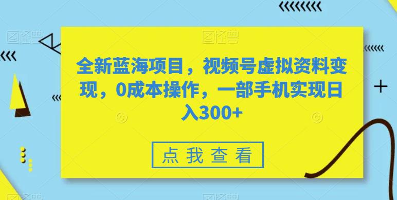 全新蓝海项目，视频号虚拟资料变现，0成本操作，一部手机实现日入300+