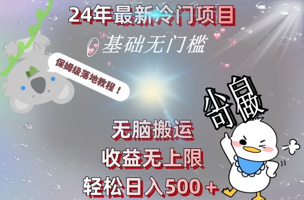 2024最新冷门项目，无脑搬运，收益无上限，轻松日入500＋，保姆级落地教程