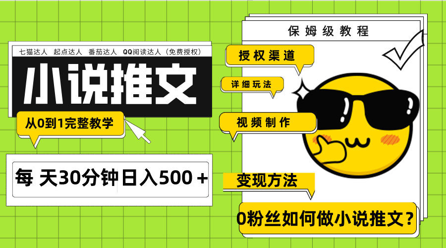 （7912期）Ai小说推文每天20分钟日入500＋授权渠道 引流变现 从0到1完整教学（7节课）