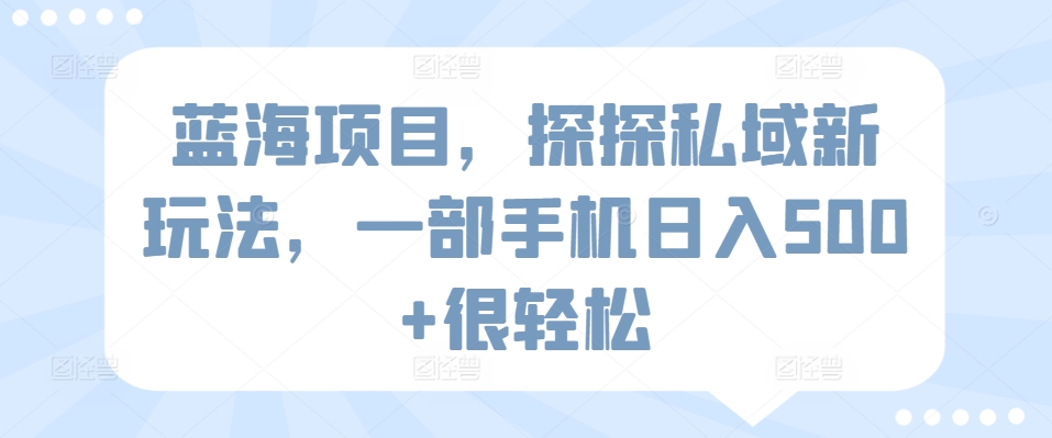 蓝海项目，探探私域新玩法，一部手机日入500+很轻松