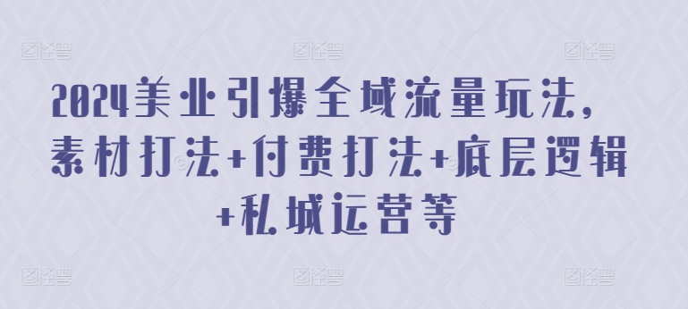 2024美业引爆全域流量玩法，素材打法 付费打法 底层逻辑 私城运营等