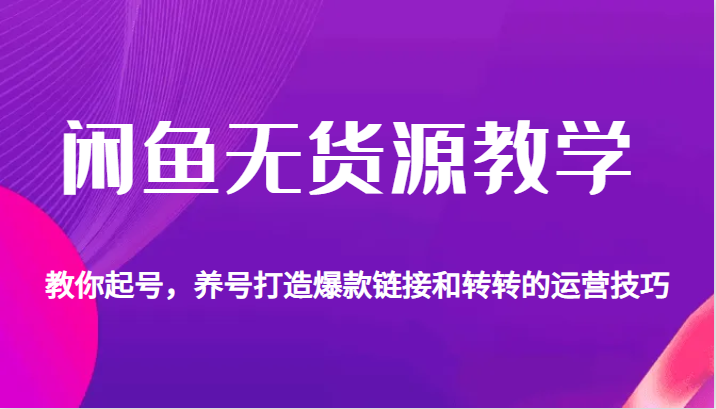 闲鱼无货源教学，教你起号，养号打造爆款链接以及转转的运营技巧