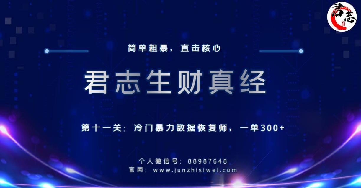 君志生财真经第十一关：冷门暴力数据恢复师，一单300+