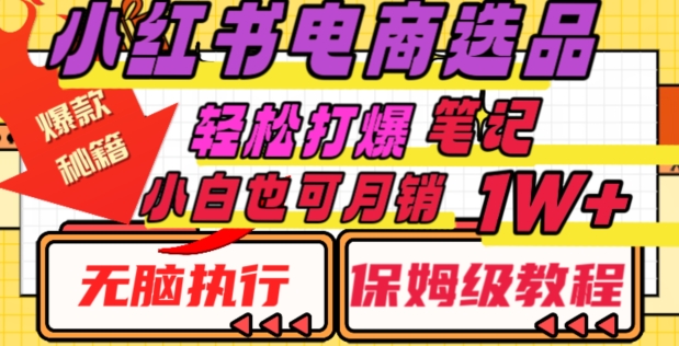 小红书电商爆款选品秘籍，帮你轻松打爆笔记，小白也可轻松月销10000+