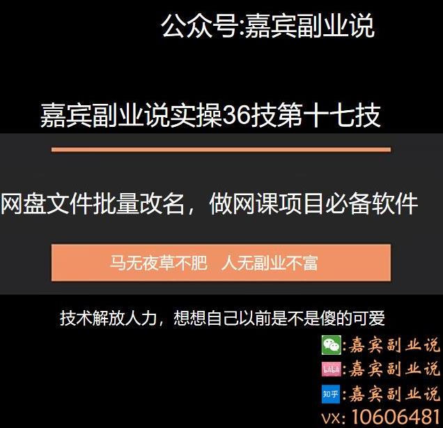 嘉宾副业说实操36技第十七技：百度网盘本地文件重命名免费软件，做网课项目必备软件