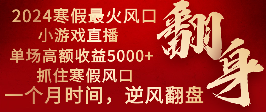 （8766期）2024年最火寒假风口项目 小游戏直播 单场收益5000+抓住风口 一个月直接提车