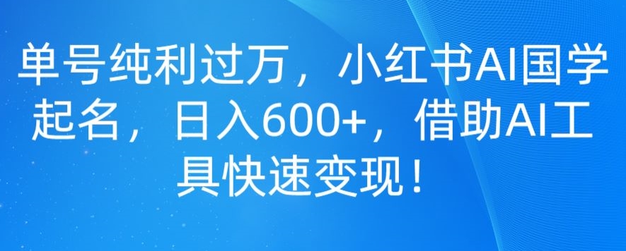 单号纯利过万，小红书AI国学起名，日入600+，借助AI工具快速变现