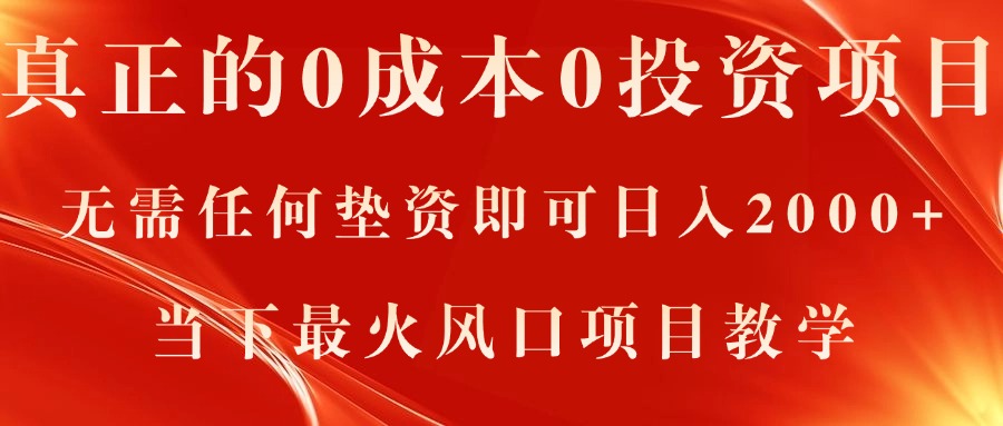 （11387期）真正的0成本0投资项目，无需任何垫资即可日入2000+，当下最火风口项目教学