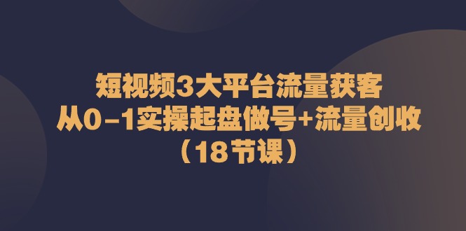 短视频3大平台流量获客：从0-1实操起盘做号+流量创收（18节课）