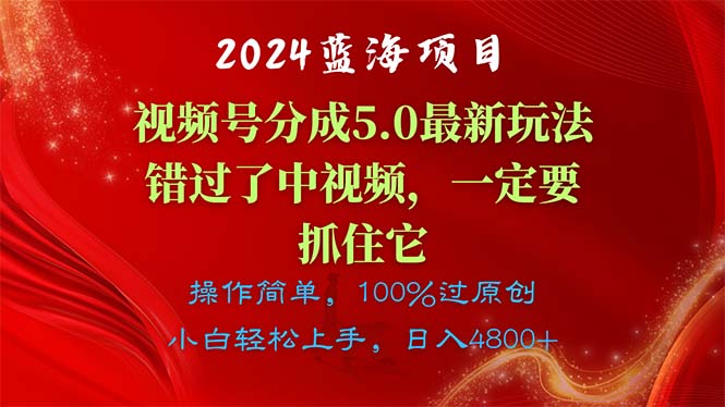 （11032期）2024蓝海项目，视频号分成计划5.0最新玩法，错过了中视频，一定要抓住…